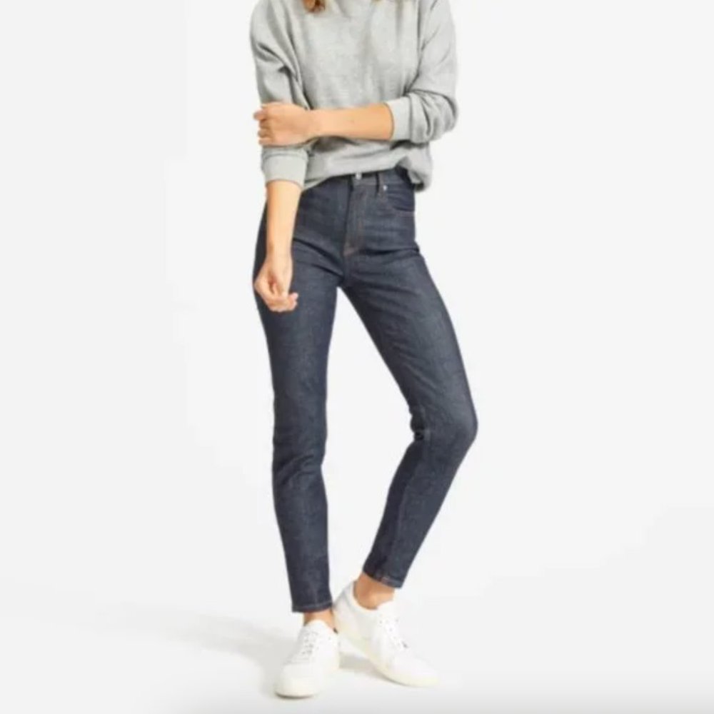 Everlane Mid Rise Straight Leg Jeans Dark Indigo Blue
